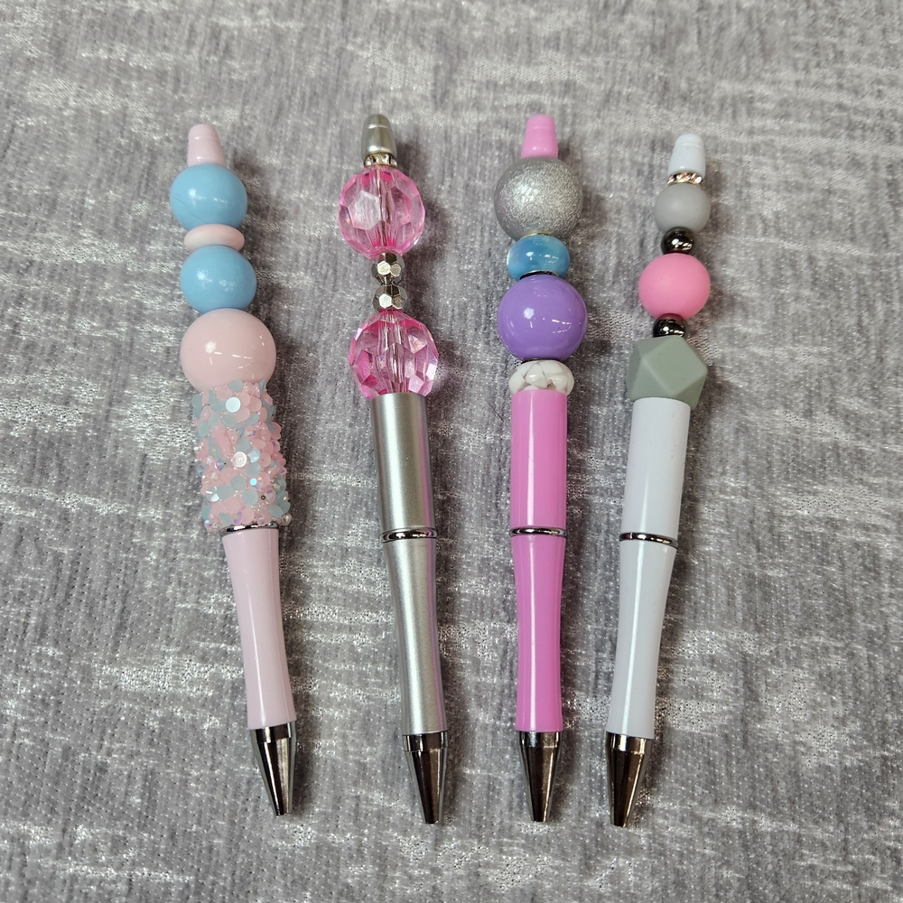 Handcrafted - Set of 4 Custom Beaded Pens – Stylish & Refillable